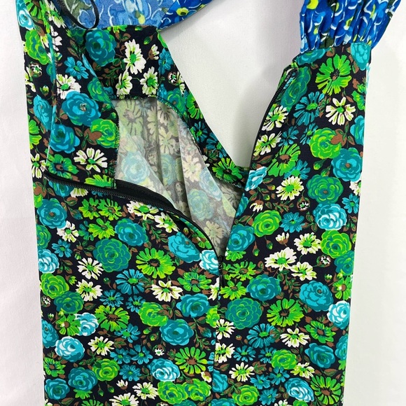 Zara Floral Midi Dress Stretch Asymmetrical Blue Green Print Blogger Fave SizeXS - Picture 12 of 16